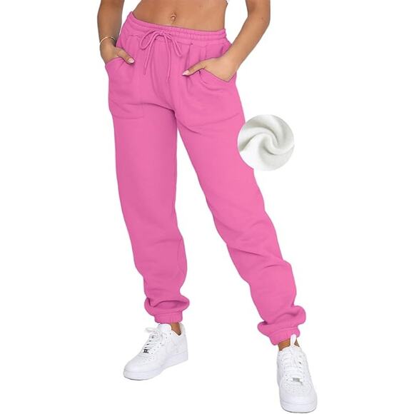 New Size Medium Pink Fleece Lined, High Waisted, Cotton Jogger Sweatpants - Picture 1 of 5